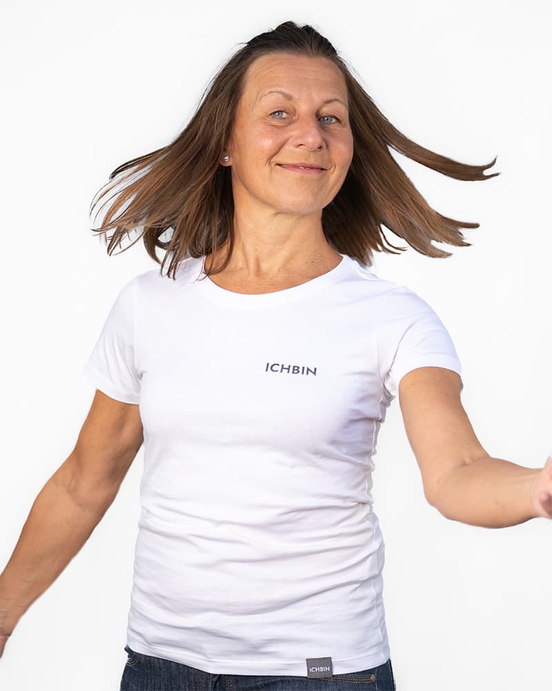 ICHBIN T-Shirt Damen Herzensgüte Weiß/Anthrazit