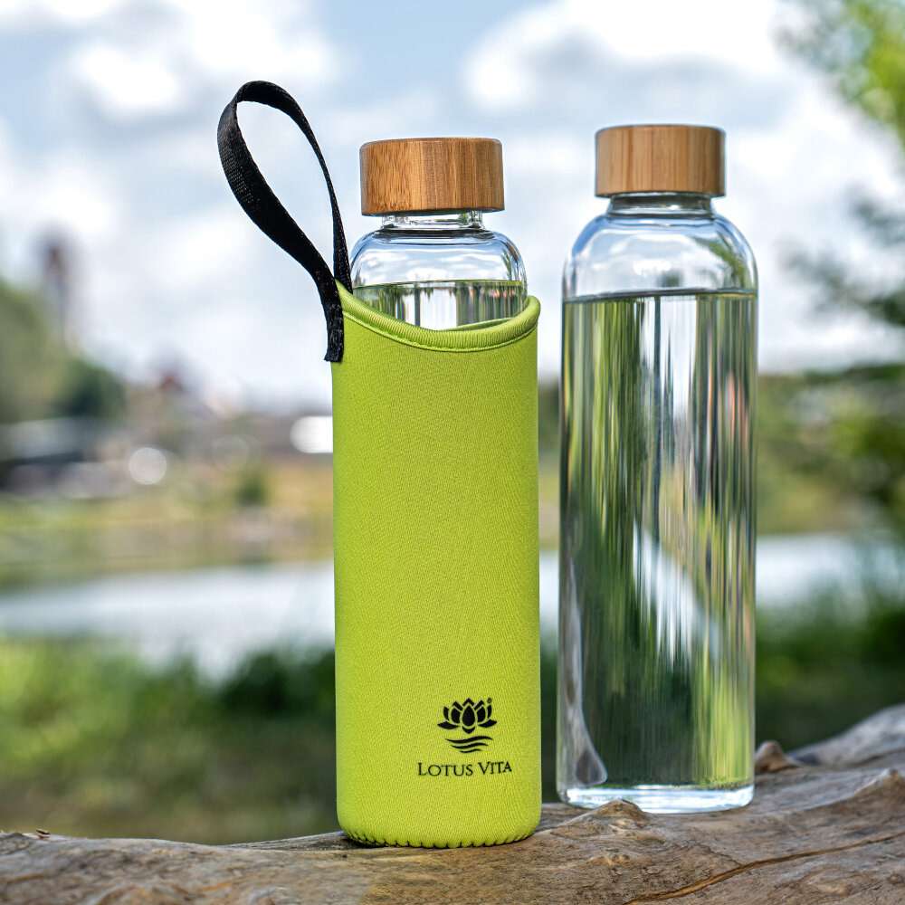 Lotus Vita Glas-Trinkflasche 820ml Outdoor Wasser mit Hülle