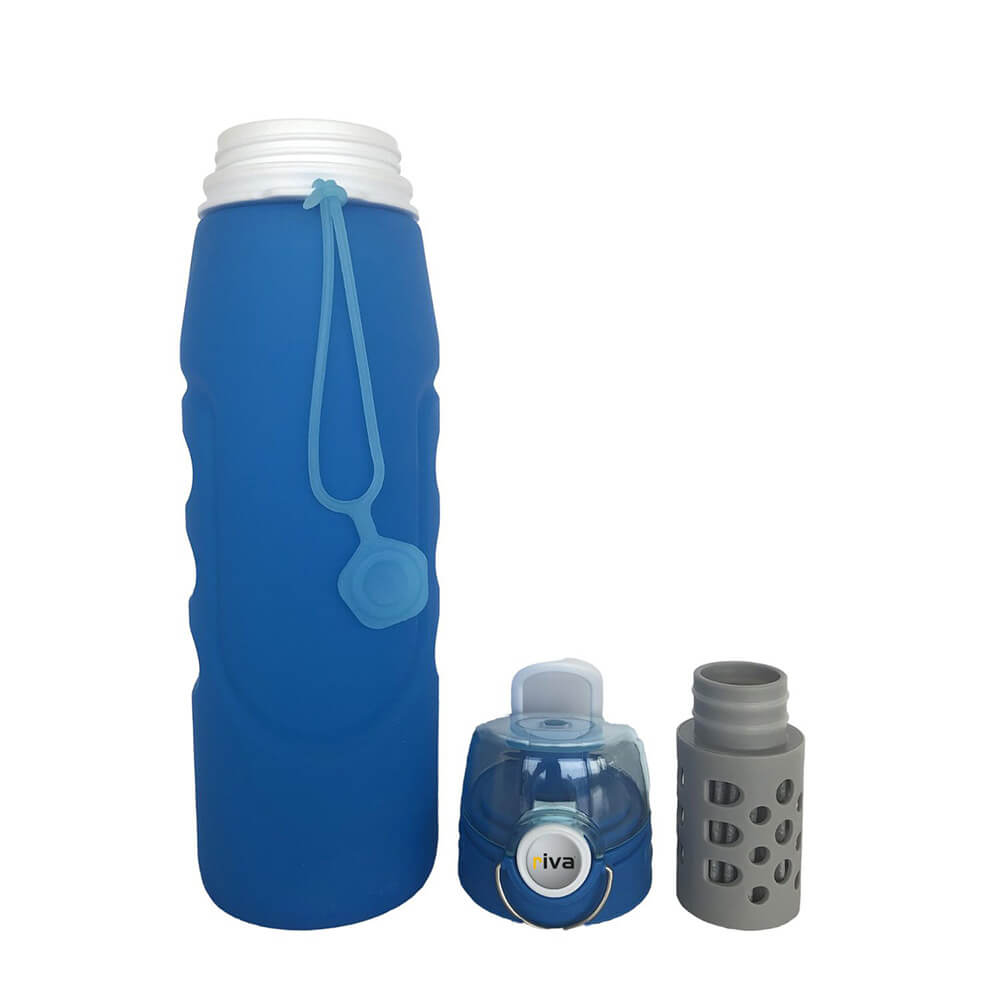 riva PURA Outdoor Wasserfilterflasche 1 Liter - Blau Faltbar Flasche, Deckel und Kartusche